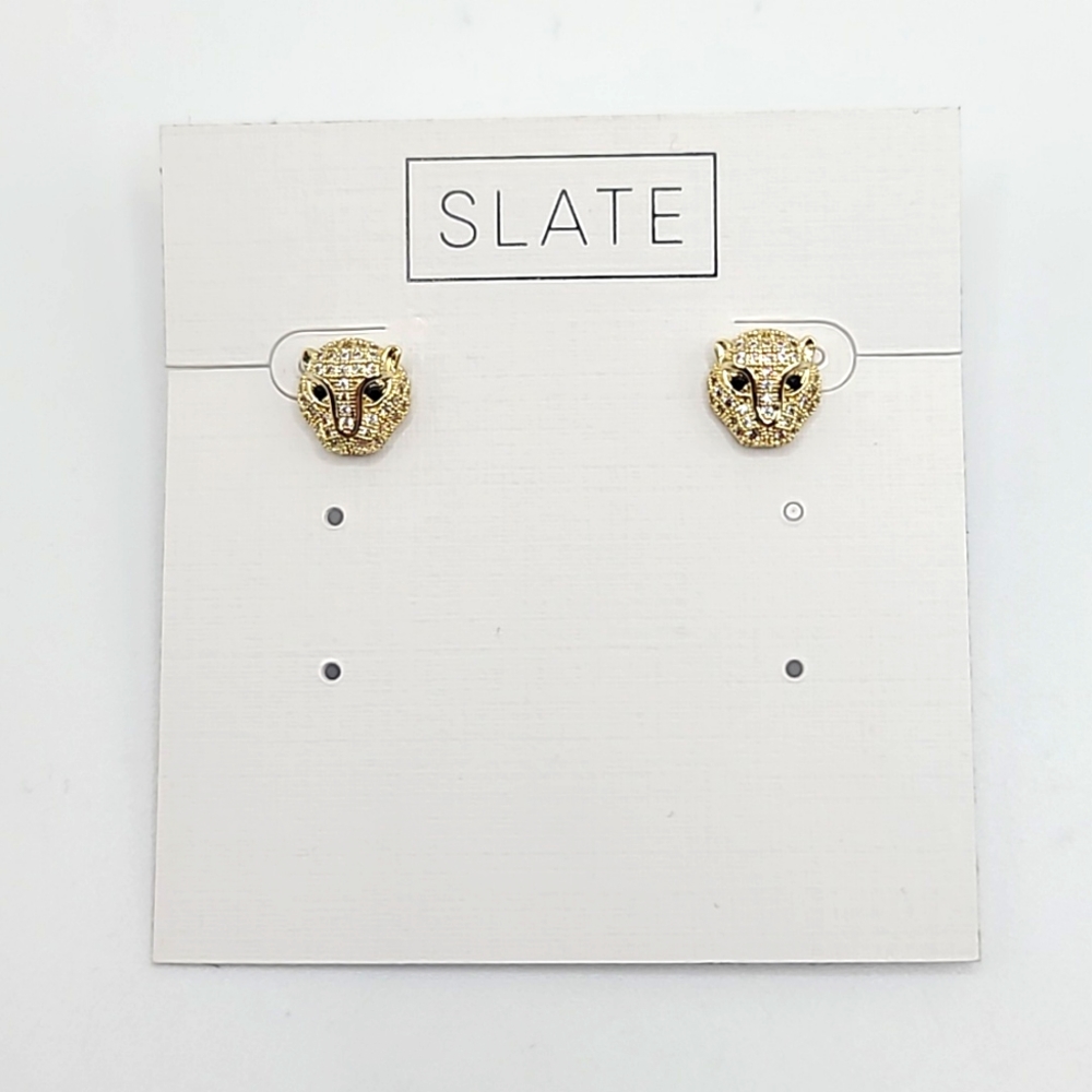 Slate Gold Crystal Panther Earrings